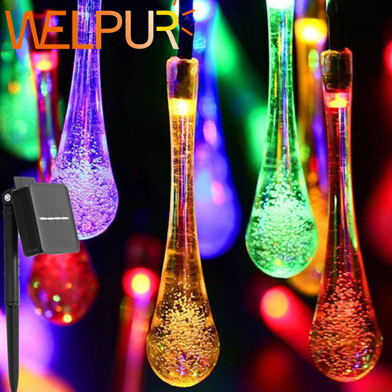 Đèn LED Chiếu Sáng Ngoài Trời Năng Lượng Mặt Trời Cổ Tích Đèn, Không Thấm Nước Waterdrop Năng Lượng Mặt Trời String Ánh Sáng Vòng Hoa Trang Trí Tiệc Sinh Nhật Giáng Sinh Sân Vườn