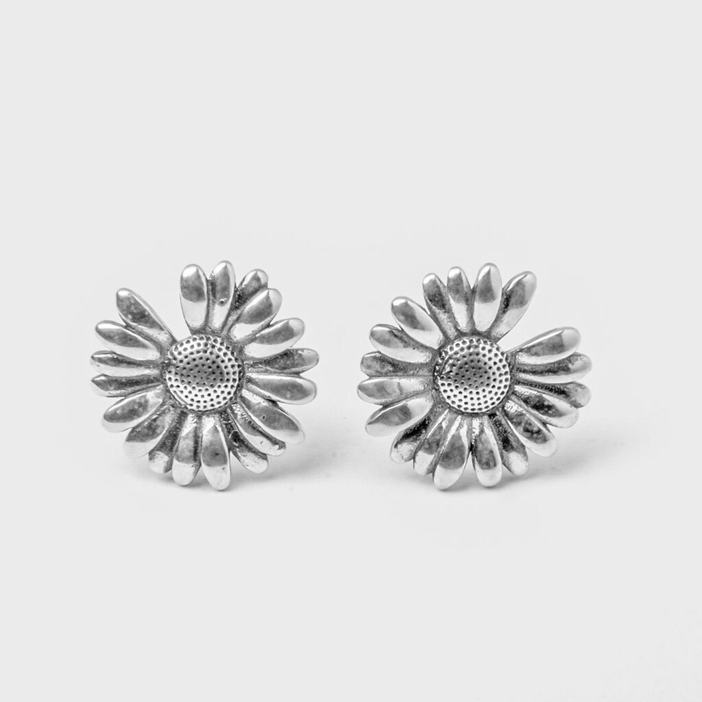 Bông tai bạc nữ 925 -hoa cúc oxidize cá tính - kat jewelry