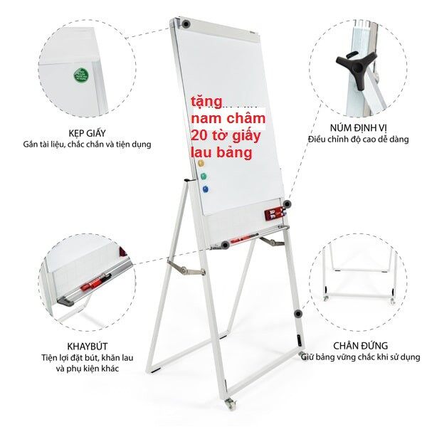 Bảng flipchart văn phòng cao cấp khổ A1 kích thước 60x100 tặng kèm bút, nam châm, lau bảng , 10 tờ giấy