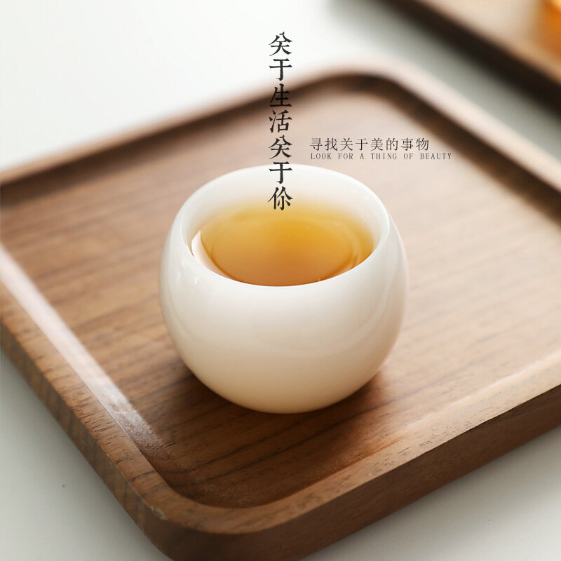 Bộ tách trà bằng sứ ngọc trắng bộ tách trà cốc chủ đơn giản chịu nhiệt dày chén trà kung fu lớn chén trà đơn phong cách nhật bản