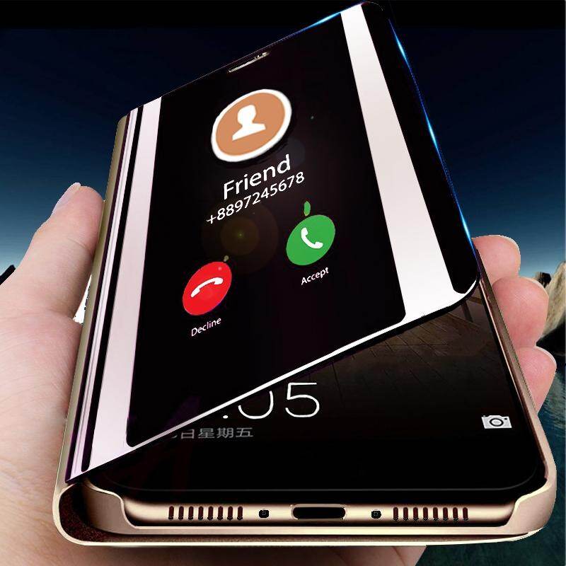 Cho Oppo A5S trường hợp, sang trọng Ốp thông minh bề mặt có gương Slim tráng Gương Clear View có chân đế bằng da nắp gập điện thoại bảo vệ vỏ bìa cho Oppo A5S (6.2 '')