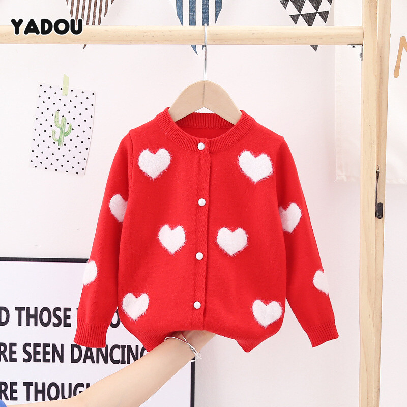 Yadou áo len cardigan bé gái áo khoác thời trang hình trái tim hôđào bé gái mới