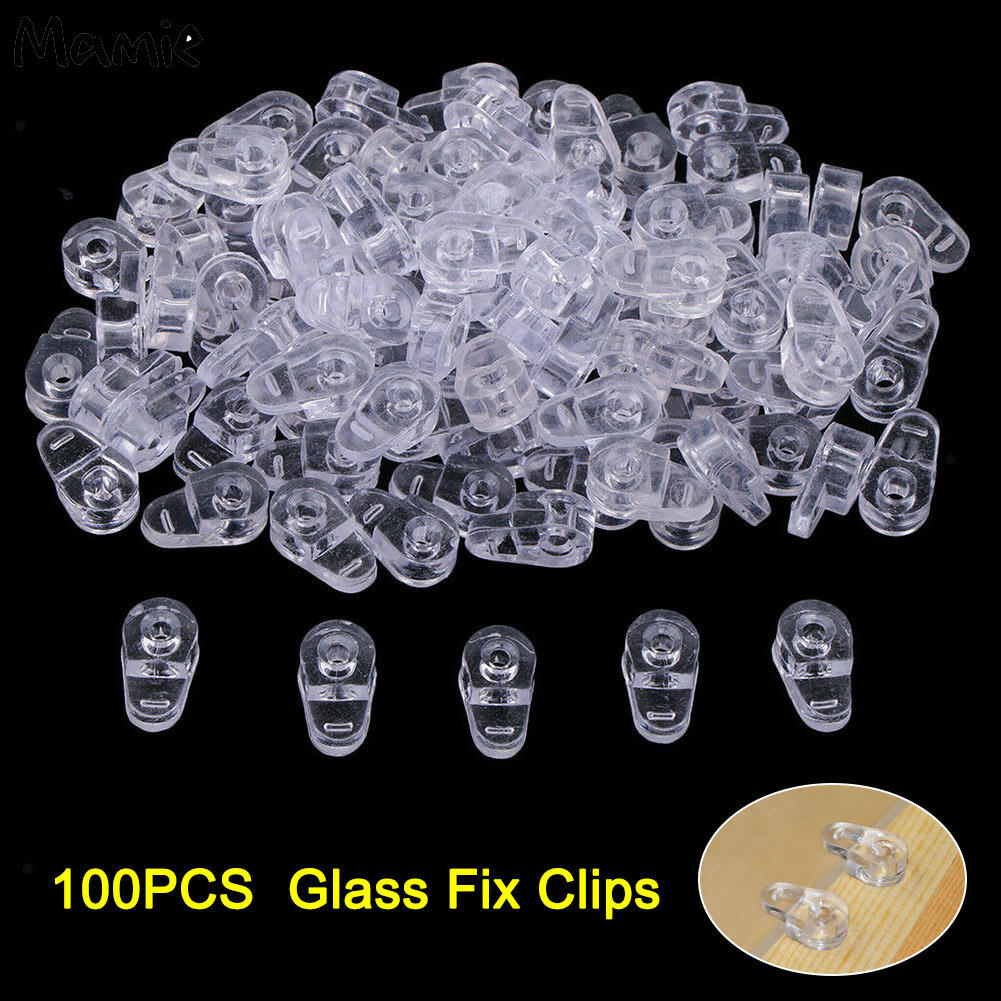 Mamie 100 cái kẹp giữ kính bằng nhựa kẹp cố định tủ gương trong suốt phụ kiện 100 cái kẹp giữ kính tủ gương trong suốt