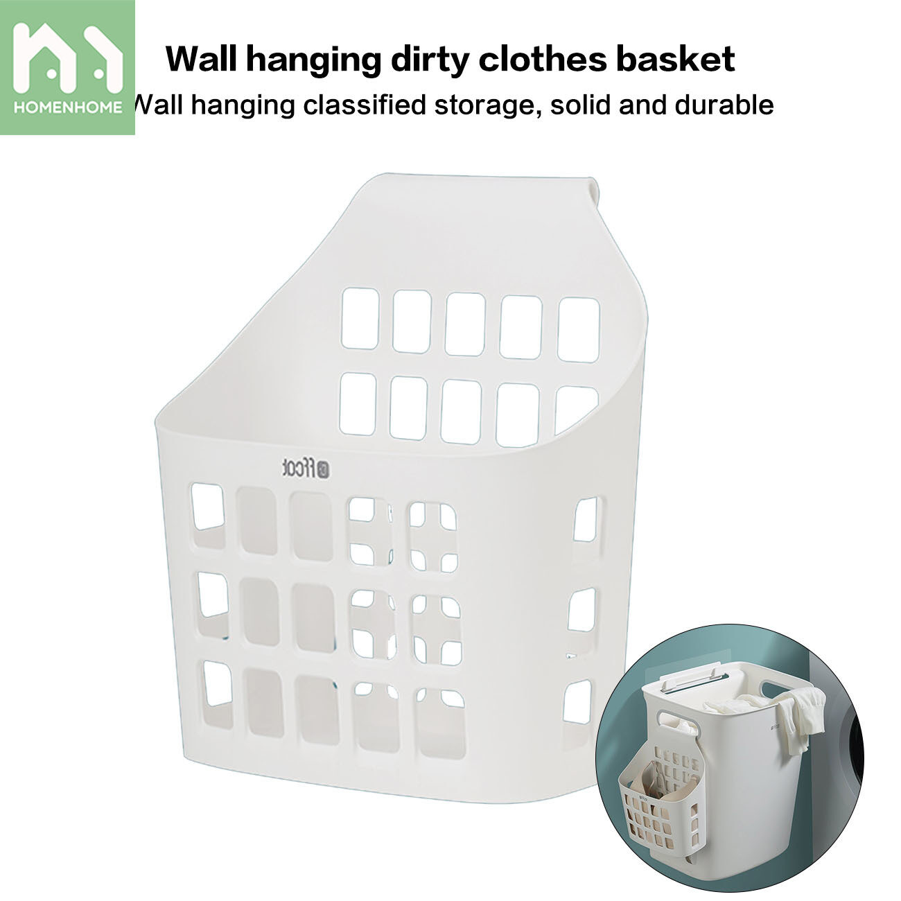 Homenhome Giỏ Đựng Đồ Giặt Dung Tích Lớn Bằng PP Gắn Tường, Với Xử Lý