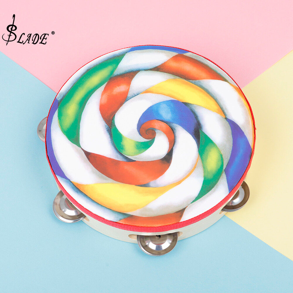 SLADE 8 Inch Đầy Màu Sắc Lollipop Tambourine Trống Tròn Bộ Gõ PVC Tay Trống Cho Trẻ Em