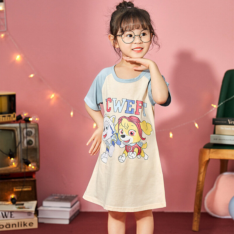 Minnies Sonic The Hedgehog Snow Whites Girls Short Sleeve Pajama Dress Summer Summer Nightdress Combed Cotton Thin Section Cute Korean Style Homewear - 3