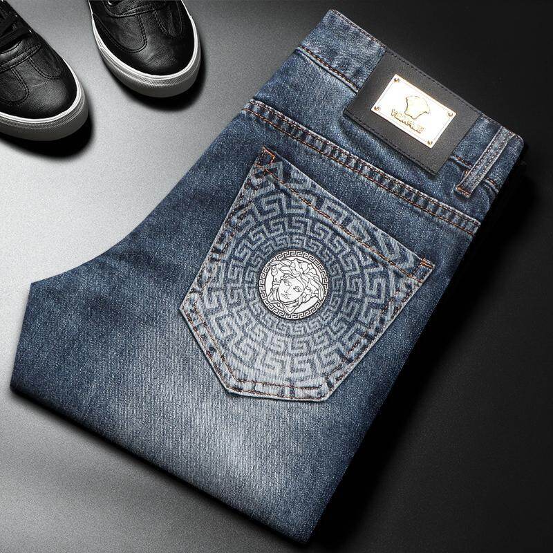 Versace quần jean in họa tiết cao cấp mùa xuân mới quần bò nam thời trang cá tính đẹp trai co giãn dáng ôm