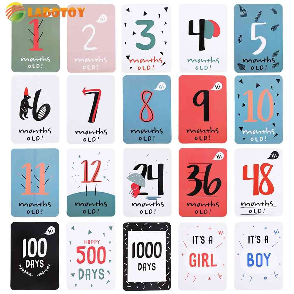 20pcs Baby Growth Milestone Commemorative Card Month Days Photography Props