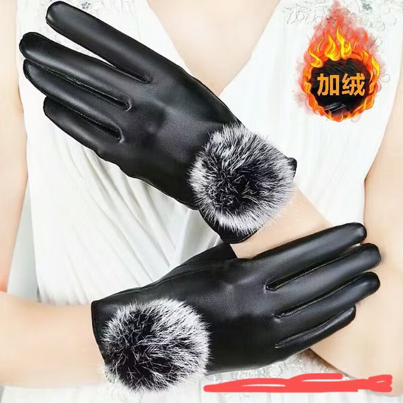 Găng tay dày lông cừu mùa đông cưỡi Găng tay da Màn hình cảm ứng da ngoài trời cản gió nam và nữ
