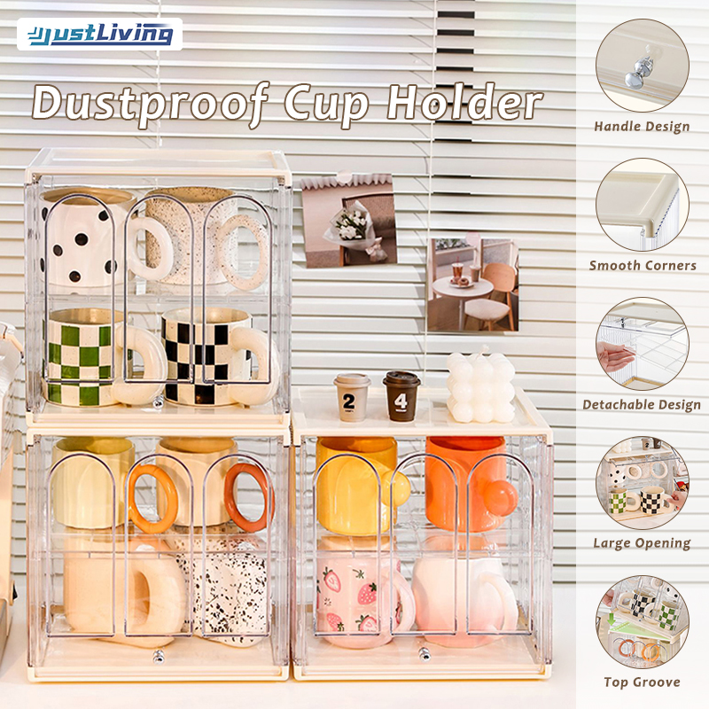 JustLiving 1PC 2Tier Compartment Breakroom Coffee Condiment Organizer, Tea Condiment Organizer Cups Storage Box Kitchen Multifunction Cup Drainer Cup Holder Kitchen Shelf Cup Storage Box with Cover Dustproof Box ราคา 619 บาท*ส่งฟรี