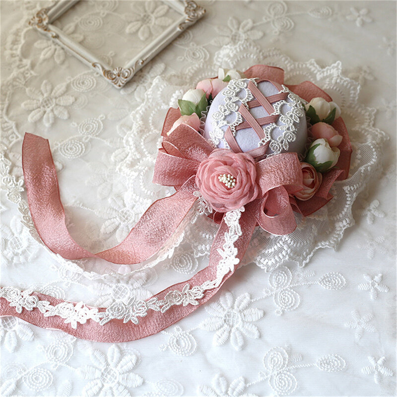 GUIN Lolita Girl Hair Accessories Small Top Hat Silk Yarn Flower Headgear Bowknot