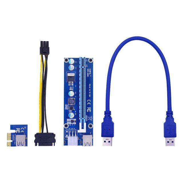 Chipal VER006C PCI-E Card nâng 60cm USB 3.0 Cáp PCI Express PCIe 1X đến 16X Extender SATA 6pin điện cho Video Card