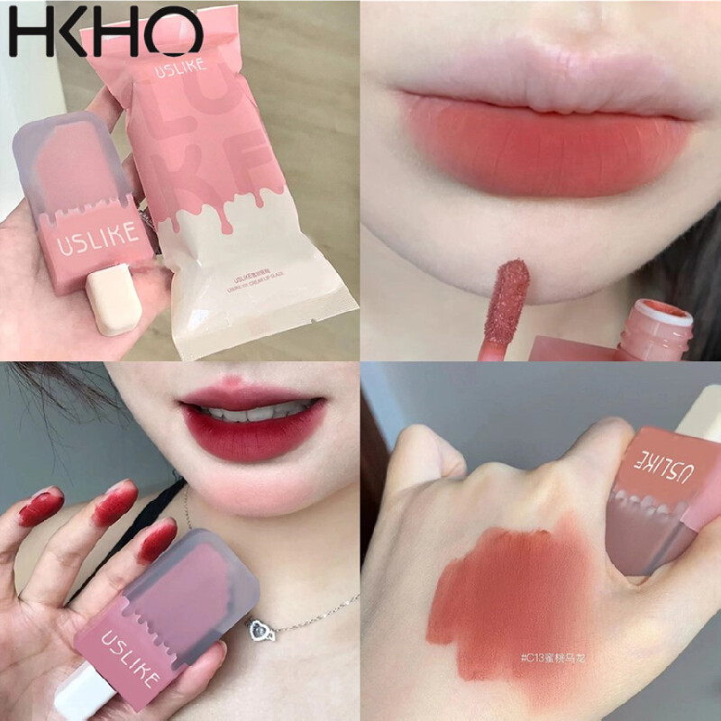 HKHO Ice Cream Velvet Matte Lipstick Waterproof Long Lasting Lipgloss Non-Stick Cup Makeup Lip Tint