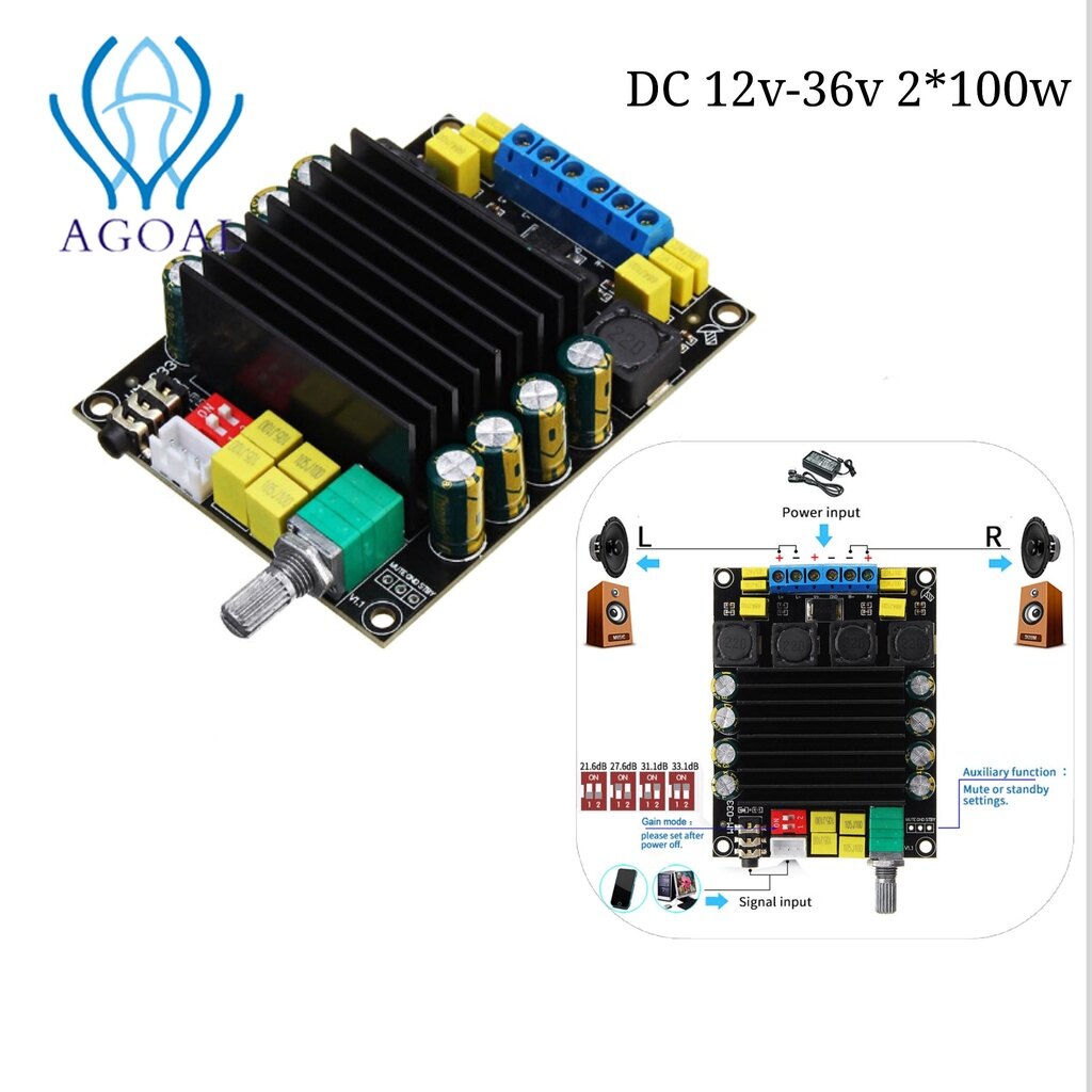 Bảng âm thanh khuếch đại kỹ thuật số, bộ khuếch đại âm thanh nguồn tda7498 2.0 class d dc12-36v hifi âm thanh nổi 2*100w