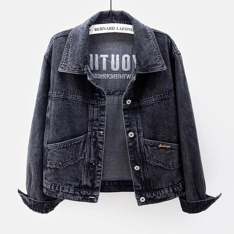 [Spot release] denim jacket for female students Korean style loose 2021 autumn new slimming versatile embroidered jacket