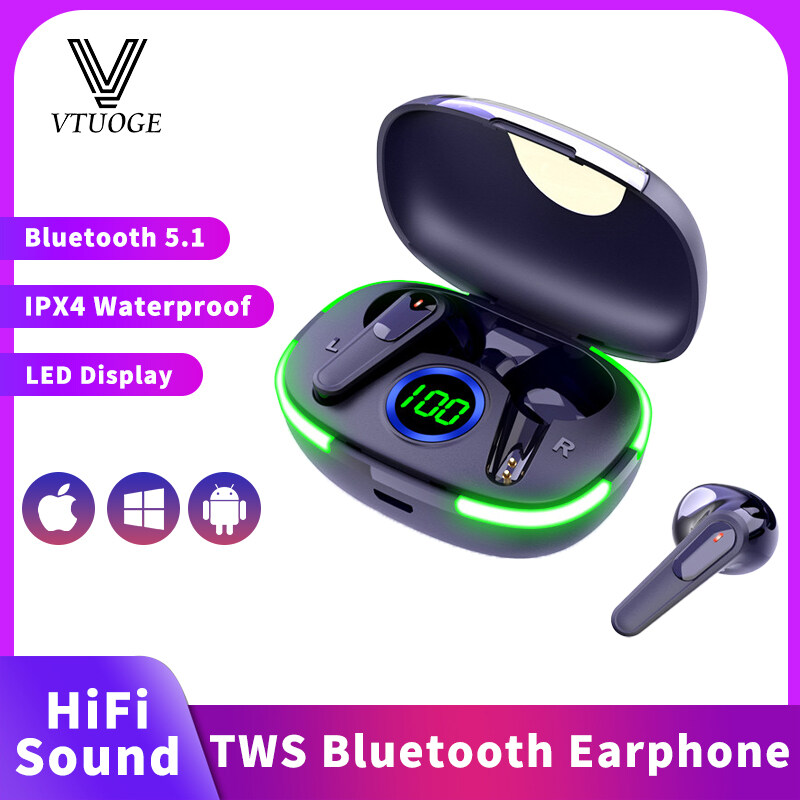 VTUOGE True Wireless Earbuds V5.1 Bluetooth Earphone with Mic Touch Control IPX4 Waterproof TWS Stereo Headphone Sport Headset