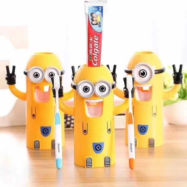 Trẻ em của tự động kem đánh răng dispenser nguồn cung cấp phòng tắm dễ thương ép phụ kiện phòng tắm đặt bàn chải đánh răng chủ