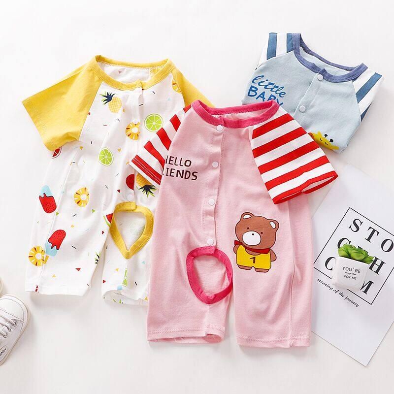 Áo Liền Quần Trẻ Em Áo Liền Quần Hở Tay Ngắn Mùa Hè Quần Áo Cotton Mỏng 0-2 Tuổi Áo Liền Quần Mùa Hè Cho Trẻ Sơ Sinh