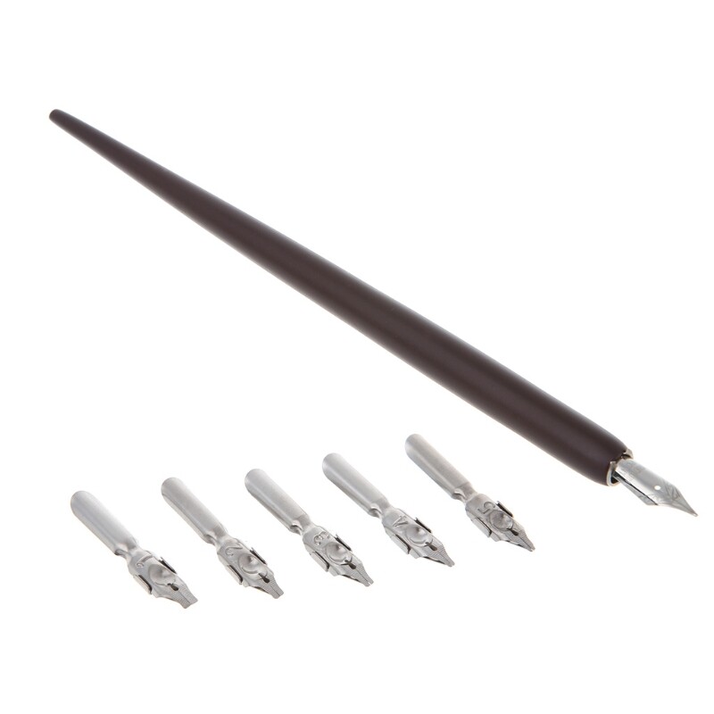 Bút thư pháp tiếng anh bằng gỗ, hộp đựng bút xiên chữ viết bằng đồng + 5 ngòi quốc tế lưu ý thời gian giao hàng dự kiến