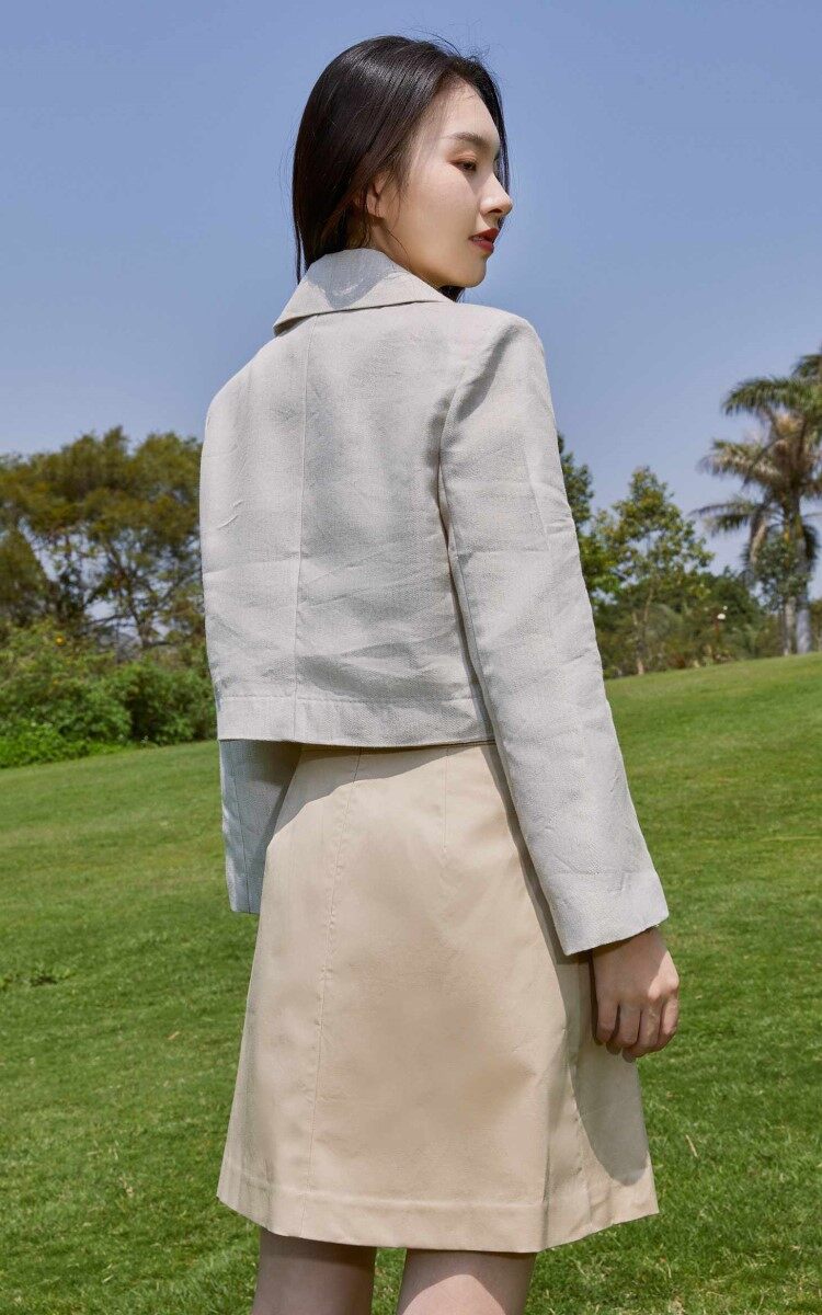 Vero Moda Áo Blazer Lửng Trơn Vải Lanh Hai Nút Có Ve Áo Cho Nữ 321208018