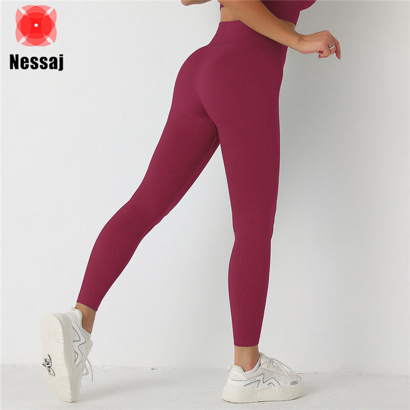 Nessaj Quần Màu Trơn Không Đường May Cho Nữ Quần Legging Thể Dục Thoáng Khí Và Nhanh Khô Quần Yoga Co Giãn Bó Sát Hông Đào Cạp Cao