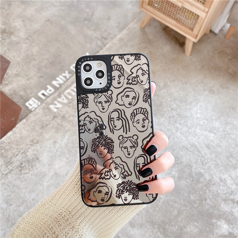 Ốp Gương Cho Casetify Chân Dung Hoạt Hình iPhone 13ProMax 12Mini 12ProMax 11ProMax XR X XS MAX 8 7 Plus Ốp Bảo Vệ Toàn Bộ Bằng Kính TPU