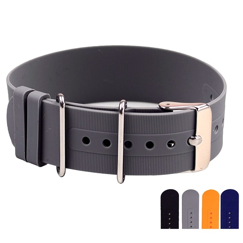 【Fire New】 EACHE Nato Silicone RubberBand 18mm 20mm 22mm GreyBlack BlueStraps