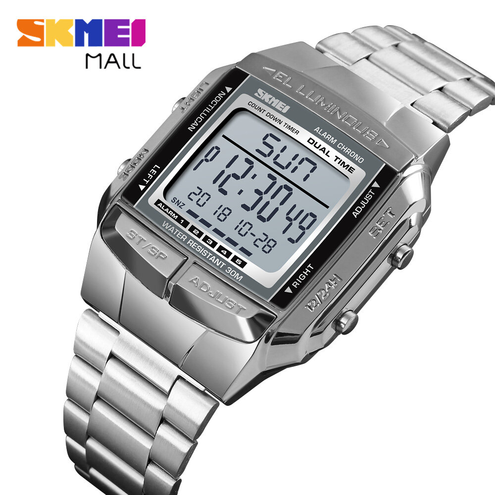 SKMEI 1381 Đàn Ông Thời Gian Kép 5 Đồng Hồ Báo Thức Thể Thao Đồng Hồ Đeo Tay Doanh Nghiệp Báo Lại Hàng Giờ Chime Hẹn Giờ Đếm Ngược Tuần 12/24 Giờ Đồng Hồ Đeo Tay