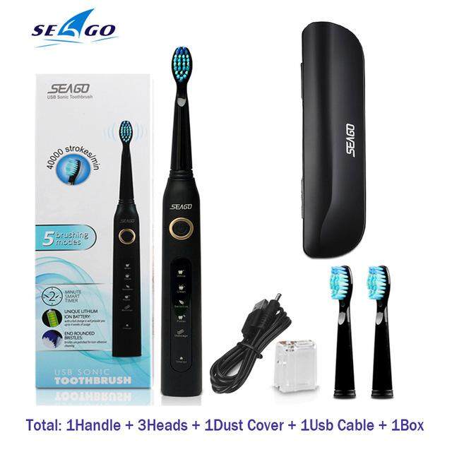 แปรงสีฟันไฟฟ้า รอยยิ้มขาวสดใสใน 1 สัปดาห์ ชลบุรี Seago SG507B Electric Toothbrushes Sonic Automatic Adult Timer Brush USB Rechargeable Electric Tooth Brush Waterproof Gift Box ch Store