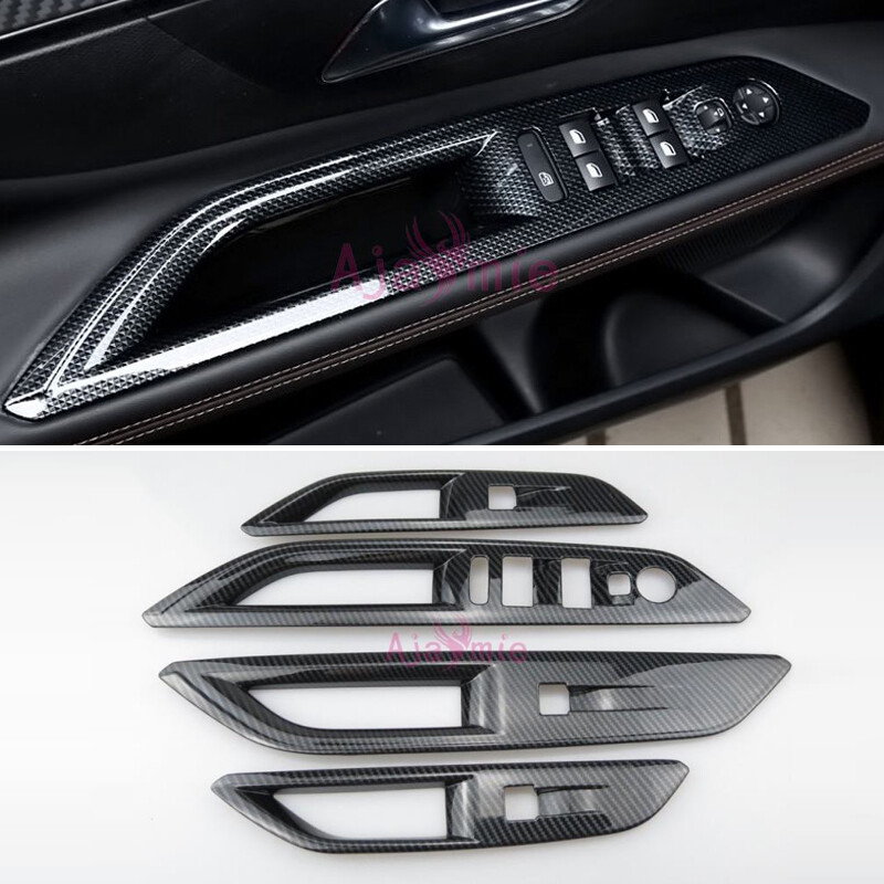 Accessories For Peugeot 5008 3008 Interior Carbon Fiber Color Window Glass Button Overlay Trim 4 Car Styling