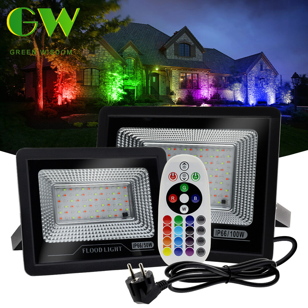 Đèn pha led 50w 100w đèn pha rgb chống nước ip66 đèn pha rgb thay đổi màu ngoài trời để chiếu sáng cảnh quan sân khấu tiệc tùng