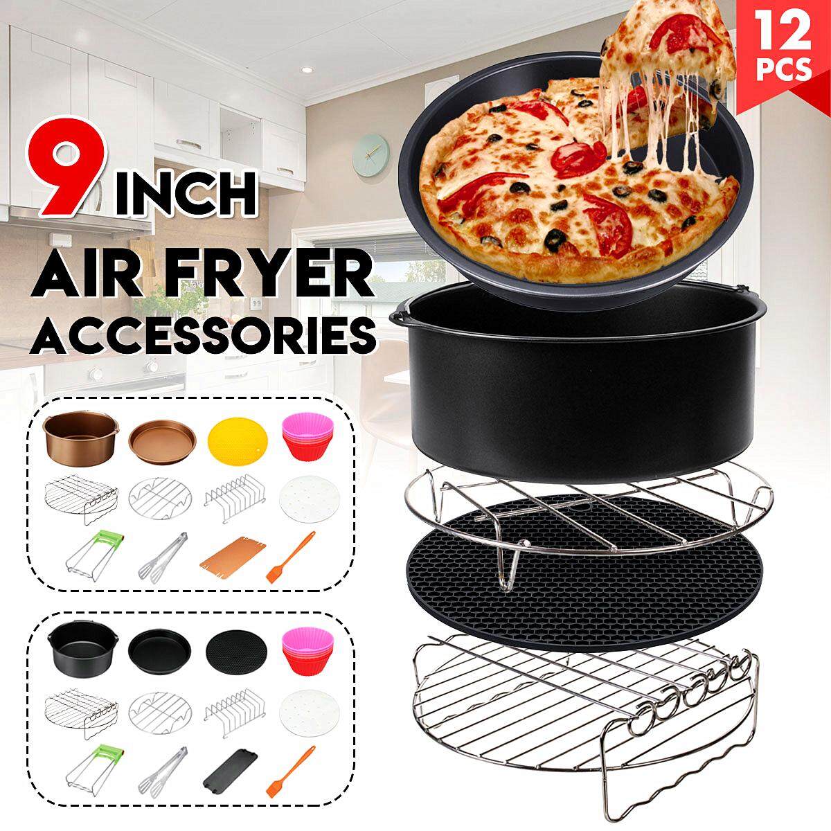 12Pcs 9 นิ้ว Hot Air เตาอบร้อนหม้อทอด Air fryer ชุดอุปกรณ์ BBQ สำหรับ 5.3-6.8QT