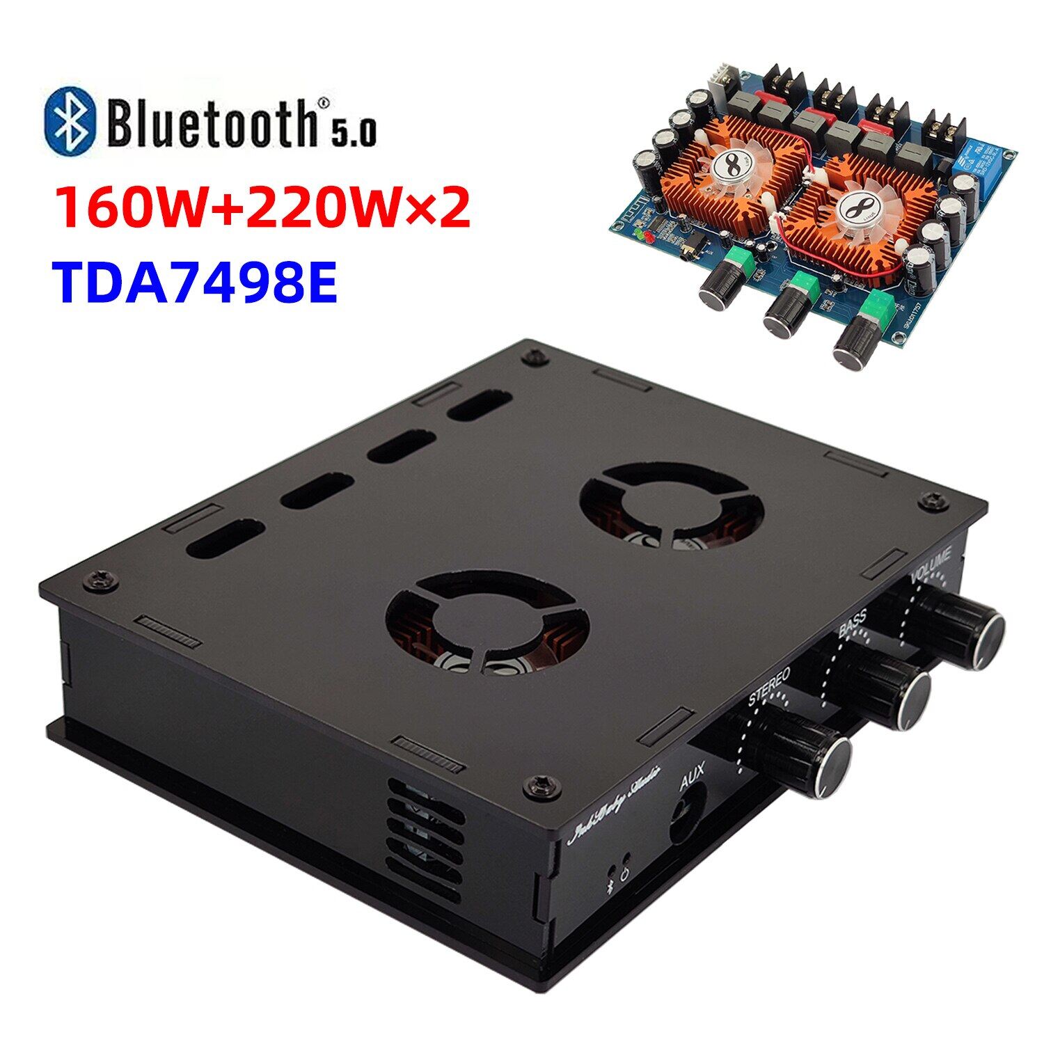 Bảng mạch khuếch đại công suất kỹ thuật số loa siêu trầm đầu vào bluetooth 5.0 stereo 2.1 kênh tda7498e 2x160w + 220w aux bluetooth 5.0 có vỏ