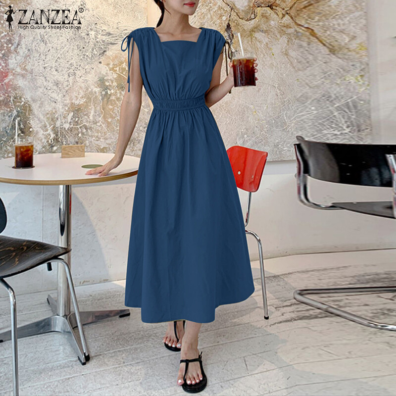 Zanzea đầm xòe cổ vuông phong cách hàn quốc đơn giản cho nữ đơn cổ điển váy dài #10