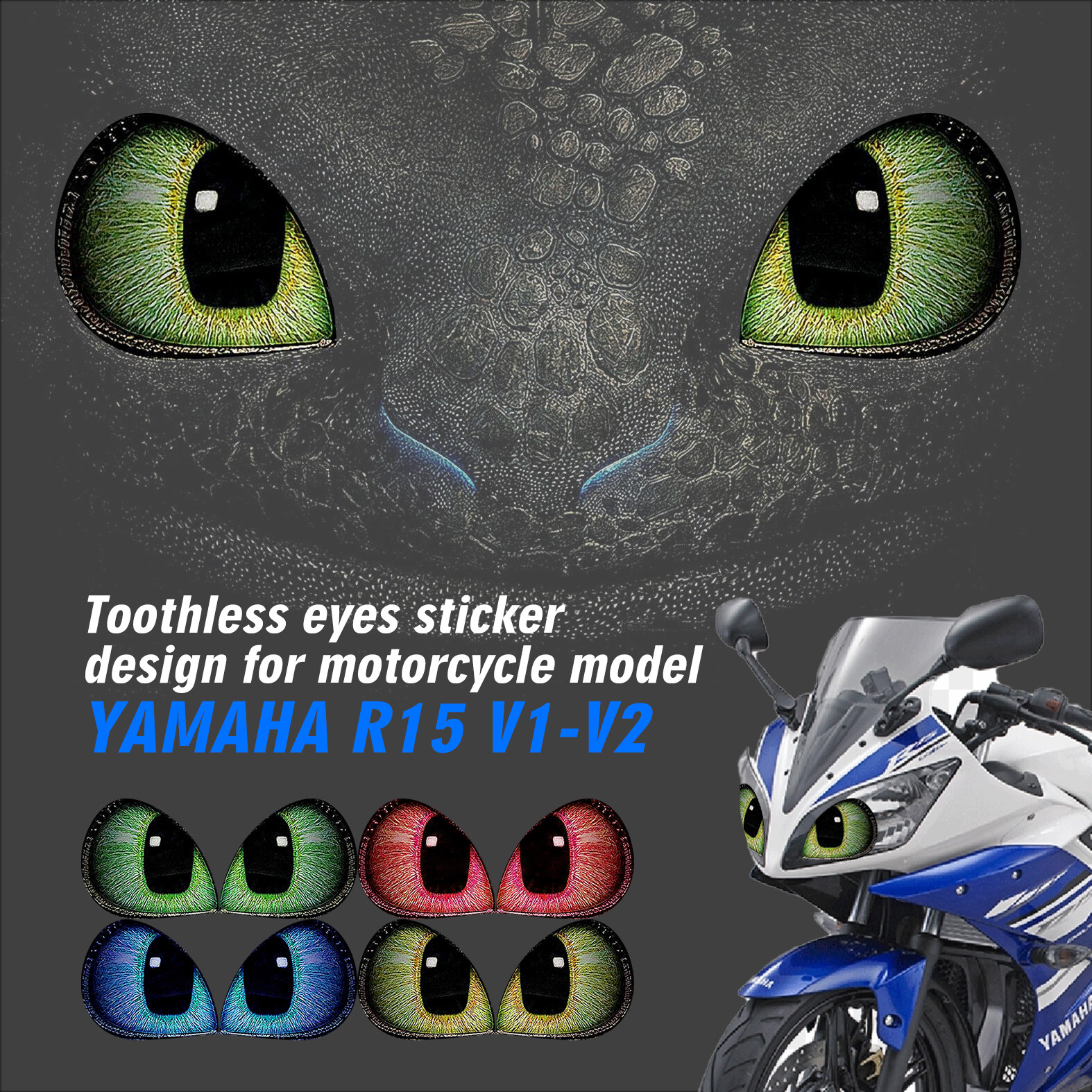 Toothless Eyes Sticker for Yamaha R15 V1 V2 Buy3 get1