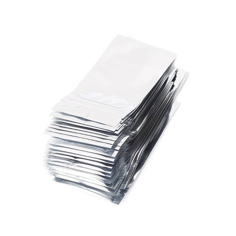 50 CÁi Túi Ziplock Có Thể Đóng Lại Bằng Nhôm Bạc 7X13Cm, Chống Rò Rỉ Trong Suốt Phía Trước