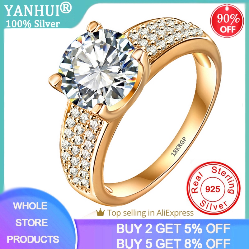 ◕ yanhui có tem rgp 18k nhẫn màu vàng vàng nguyên chất nhẫn cưới đính kim cương phòng thí nghiệm 2ct cho nữ nhẫn trang sức s925-nhẫn-aliexpress