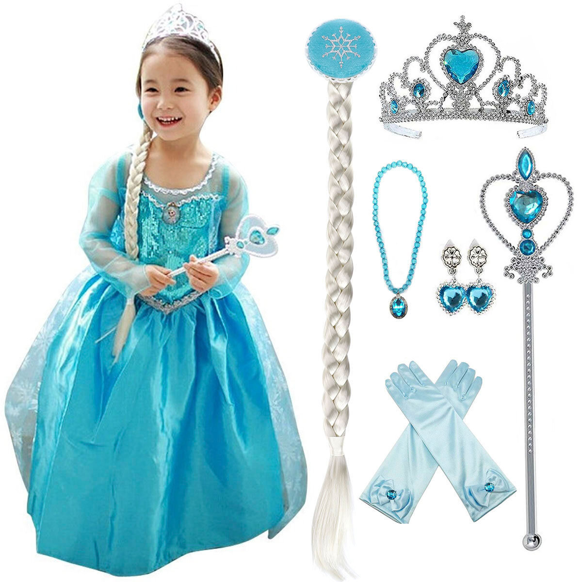 Váy Hóa Trang Elsa Cho Bé Gái Trang Phục Nữ Hoàng Tuyết Trang Phục Công Chúa Trang Phục Sinh Nhật Cho Bé Gái Có Vương Miện, Mace, Phụ Kiện Găng Tay Váy 3-10 Năm Cho Bé Gái Giảm Giá