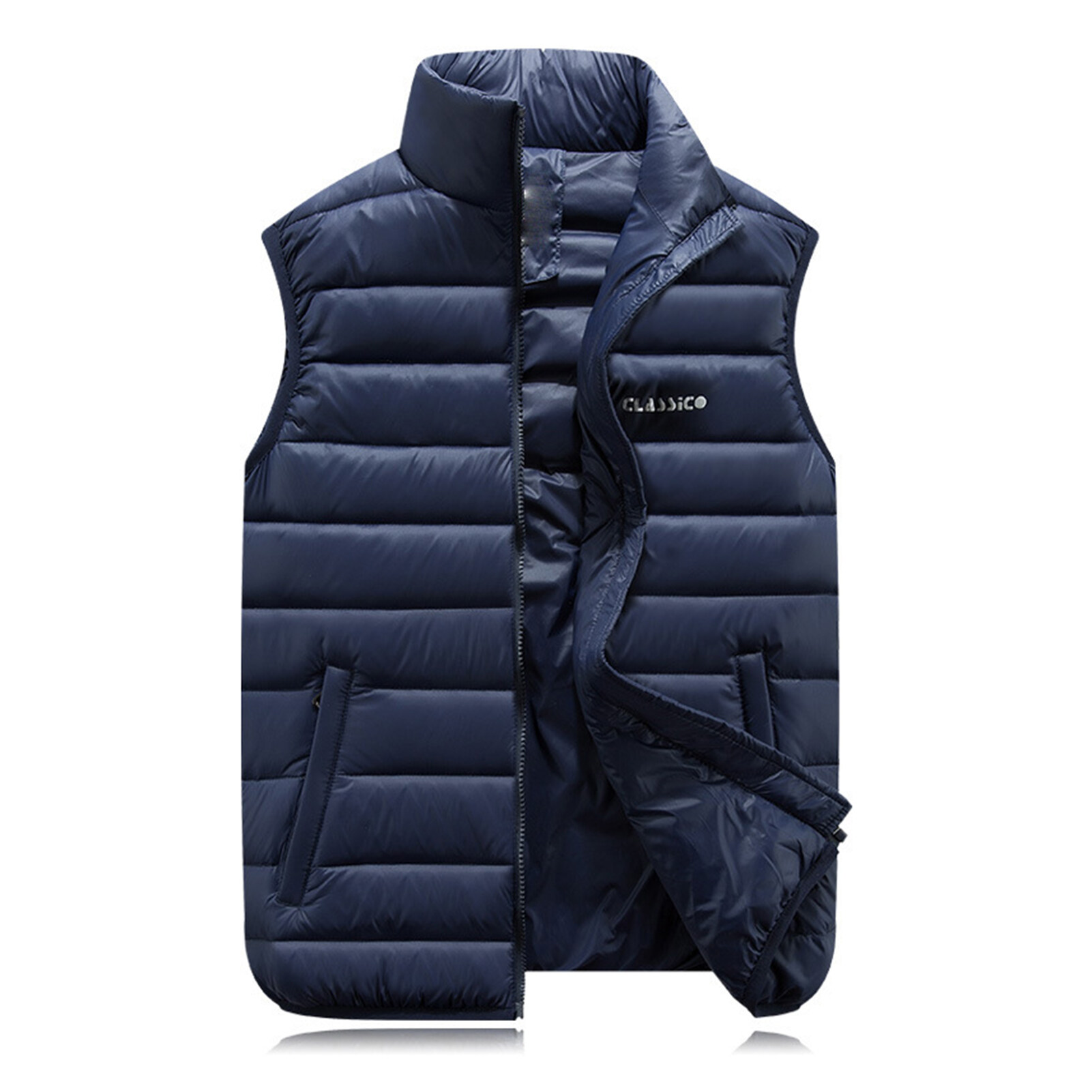 Lonshid mùa thu Nam Mùa Đông vest cotton độn đứng cổ áo Windproof ôm vừa sát nách kéo khóa áo khoác cho mặc hàng ngày Men's xu hướng vest