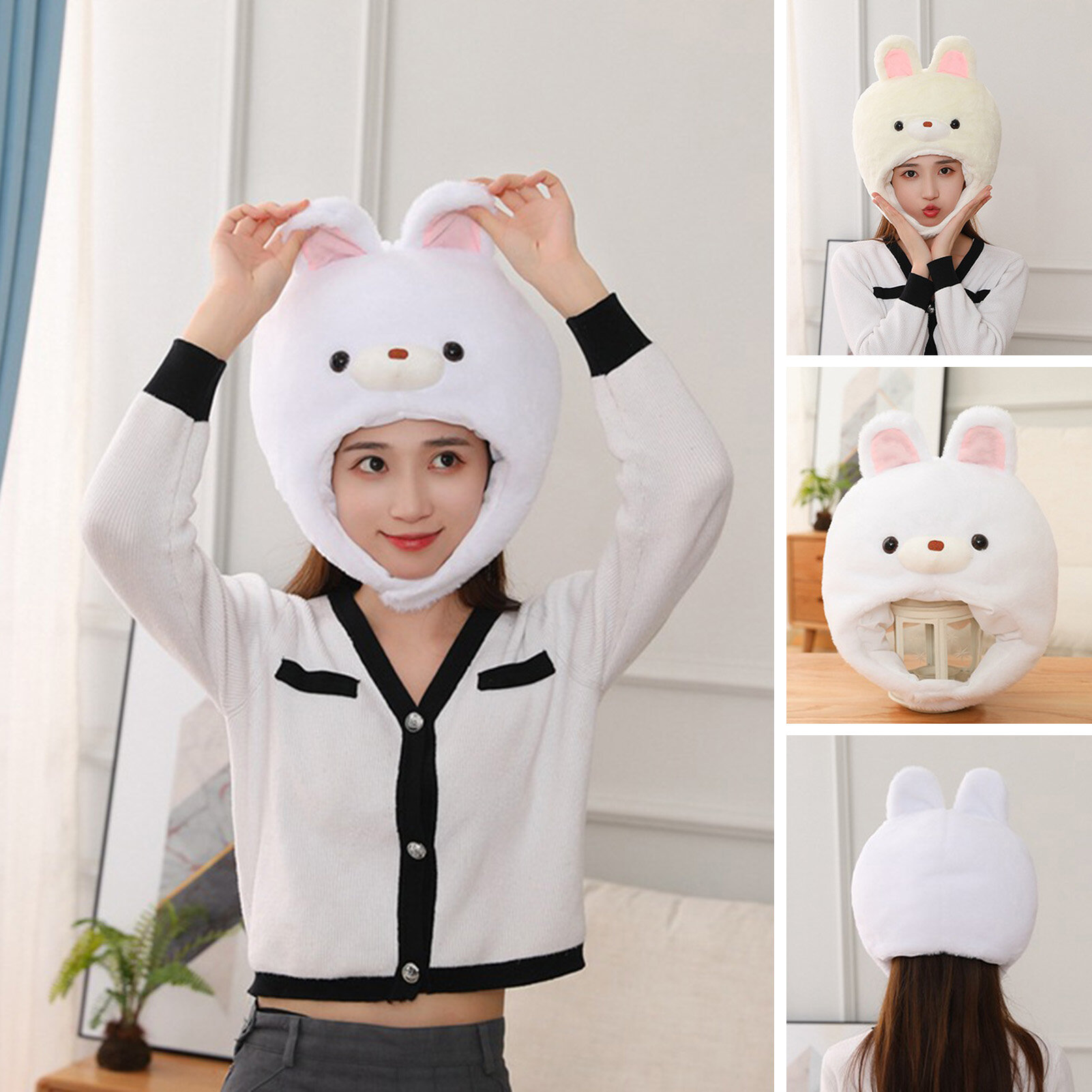 Mũ đội đầu hình động vật mũ thỏ tai ngắn dễ thương phụ kiện đội đầu bằng cotton pp mềm mũ biểu diễn trang phục dự tiệc đạo cụ hóa trang để chụp ảnh tự sướng mũ đội đầu hình động vật sành điệu