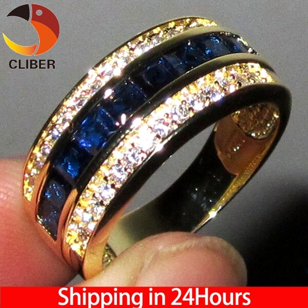 Cliber kim cương toàn bộ sapphire vuông nhẫn kim cương mạ vàng 18k kim cương sáng nam