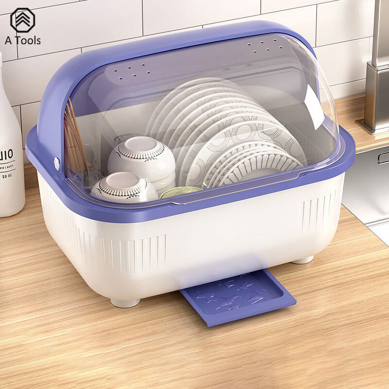 Để ráo bát giá dụng cụ nhà bếp giá lưu trữ nhựa hộ gia đình chống bụi dao kéo với nắp món ăn đồ dùng hộp lưu trữ