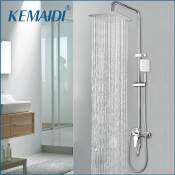 KEMAIDI Chrome Rainfall Shower Faucet Set with Storage Shelf