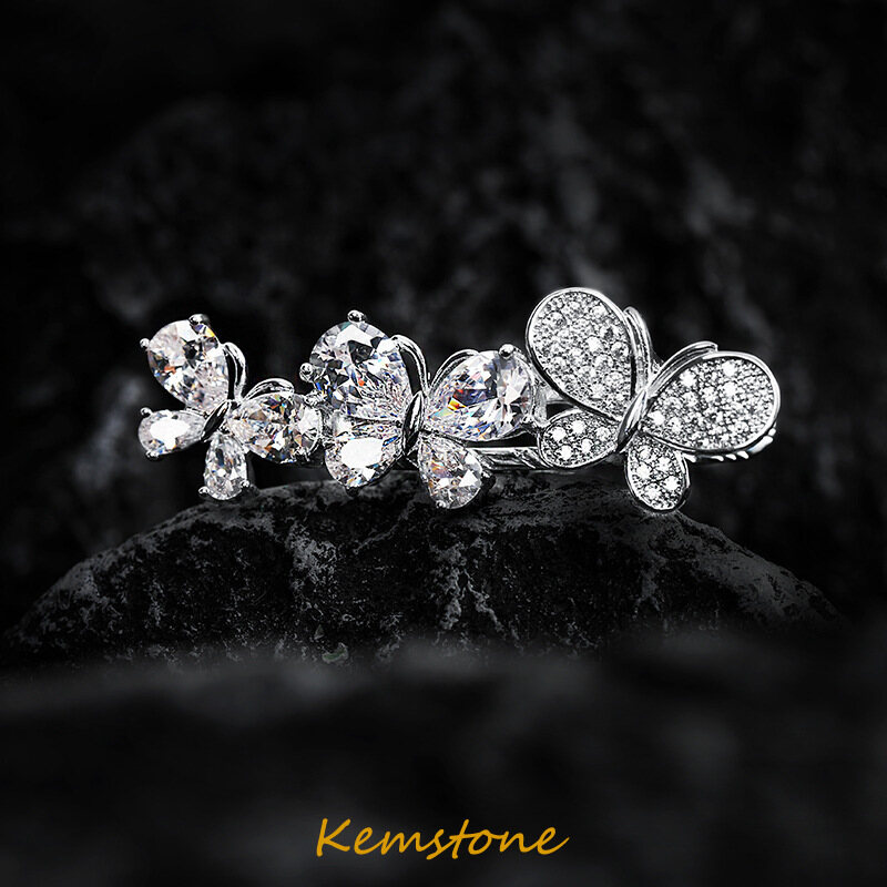 Kemstone Elegant Silver Plated Shiny Cubic Zircon Butterfly Bang Hairpin Headwear for Women Luxury Headwear JewelryButterfly Hair Clip Women's Side 2021 New Trendy Broken Hair Bangs One Line Clip Korean Ins Bow Headwear ราคา 295 บาท*ส่งฟรี