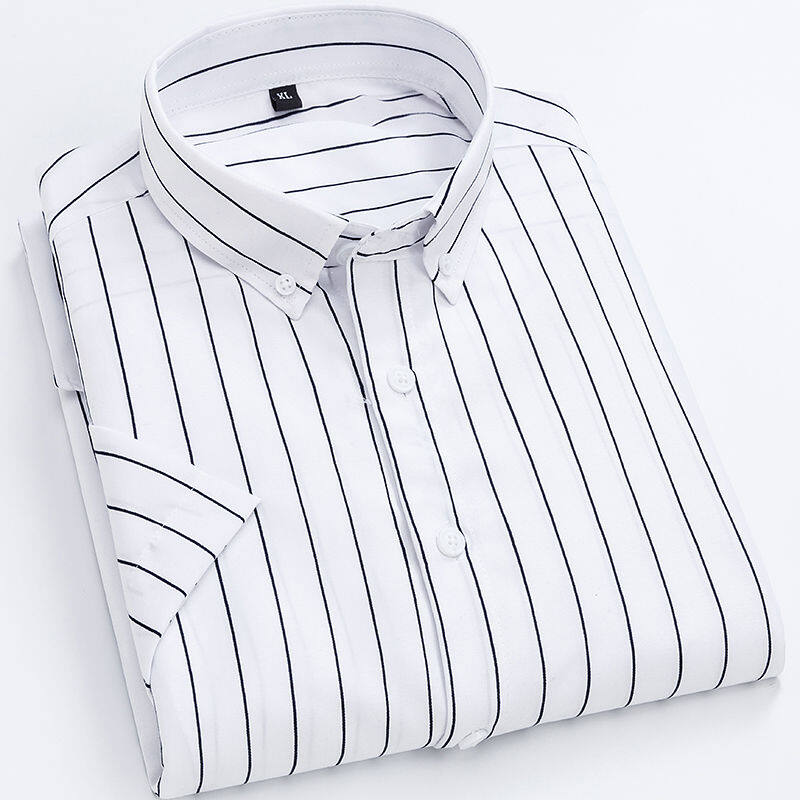 Summer short-sleeved men's vertical striped shirt Korean casual business shirt green middle-aged and elderly men's clothing