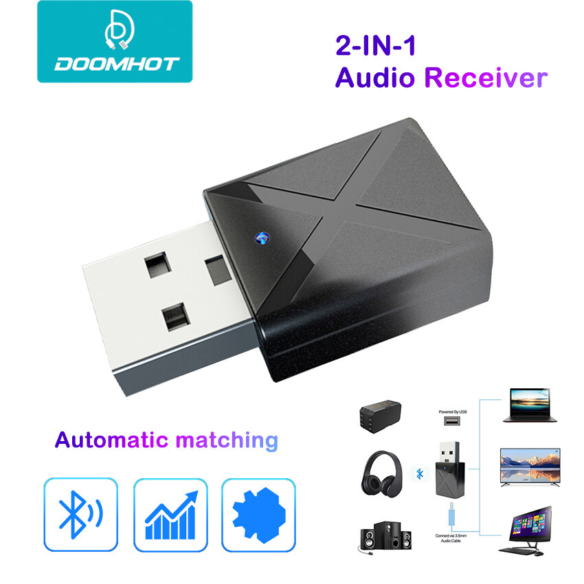 Bộ Thu Phát Bluetooth DoomHot Không Dây Bộ Chuyển Đổi, Dongle Thu Âm Thanh Bộ Chuyển Đổi USB 2 Trong AUX Bộ Thu Âm Thanh HIFI Loa DVD PC Gia Đình Cho Điện Thoại Xe Hơi Tai Nghe