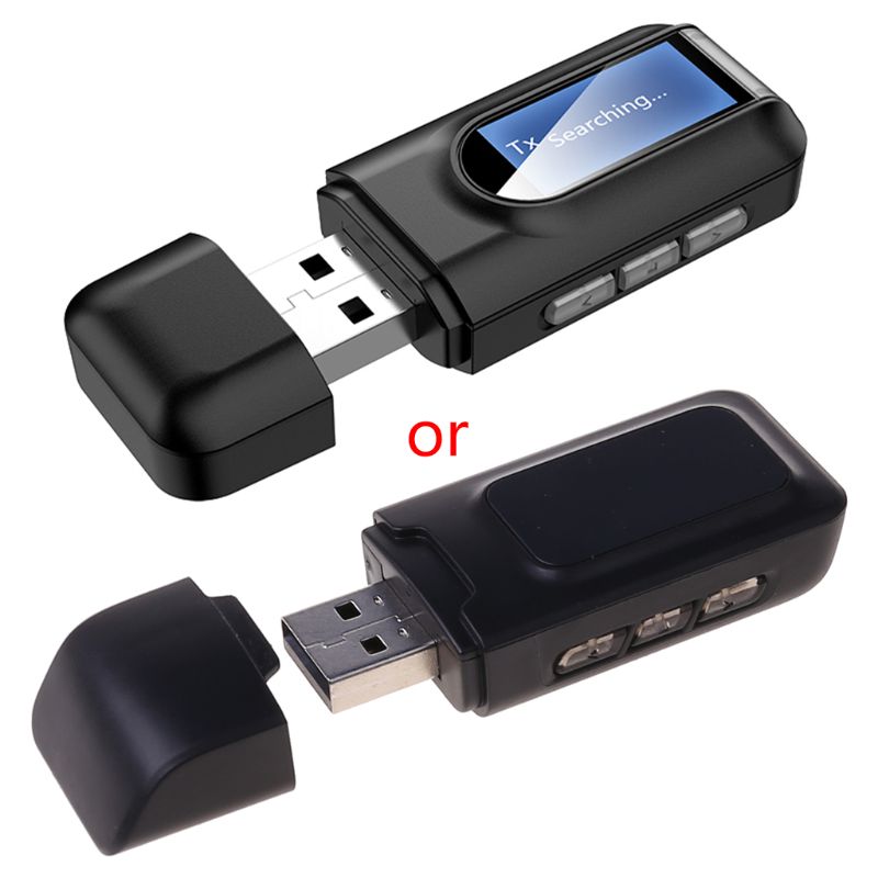 Usb dongle bộ thu phát âm thanh bluetooth 5.0 với màn hình lcd hiển thị bộ chuyển đổi không dây usb aux 3.5mm dành cho tv xe hơi pc