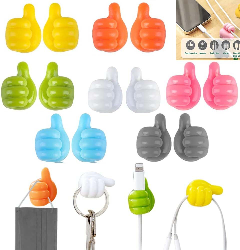 Móc treo tường sáng tạo giá kẹp giá đỡ kẹp giá sắp xếp cáp lưu trữ dính phòng bếp hình ngón tay cái bằng silicon giá sắp xếp dây móc ngón tay cái nhỏ móc treo tường móc treo đồ gắn tường chắc chắn cho nhà bếp phòng tắm