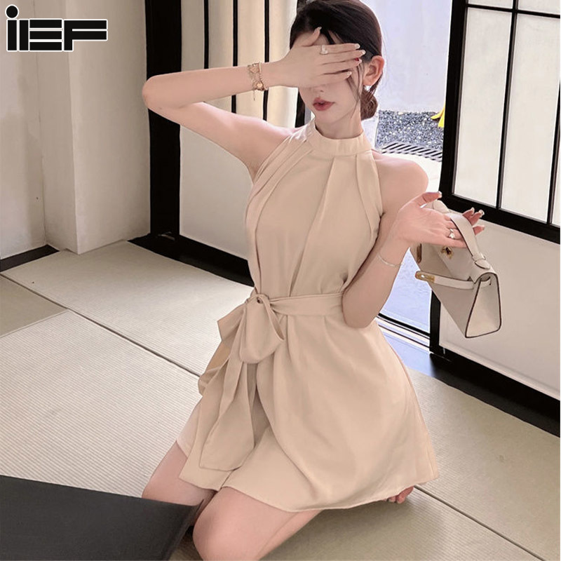 Ief đầm nữ không dây eo gợi cảm đơn giản váy cộc tay