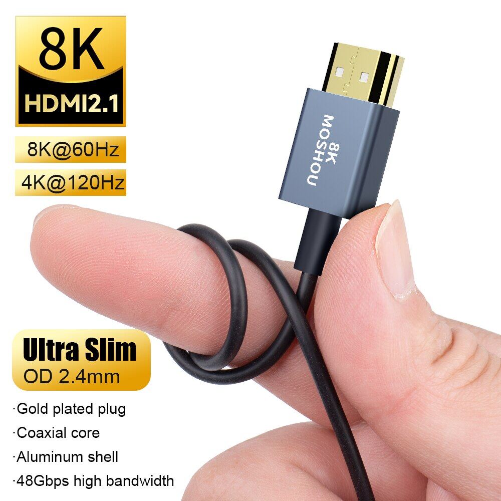 Moshou hdmi 2.1 cáp hdmi ke hdmi fleksibel kosial 48gbps earc hdr 8k 60hz 4k 120hz cho máy tính xách tay tv ps5